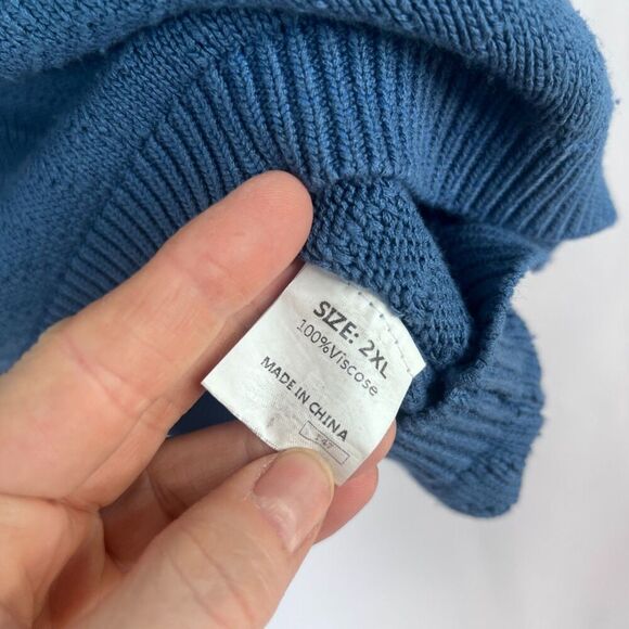 Dokotoo Blue Vneck 1/2 Drop Sleeve Open Weave Knit Tunic Sweater Size 2XL - Picture 8 of 9